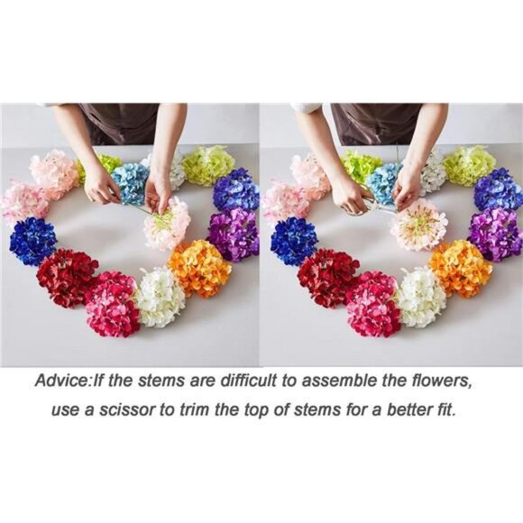 Silk Flower White 10 Heads Artificial Hydrangea Silk Flowers Head - White - Picture 4 of 5